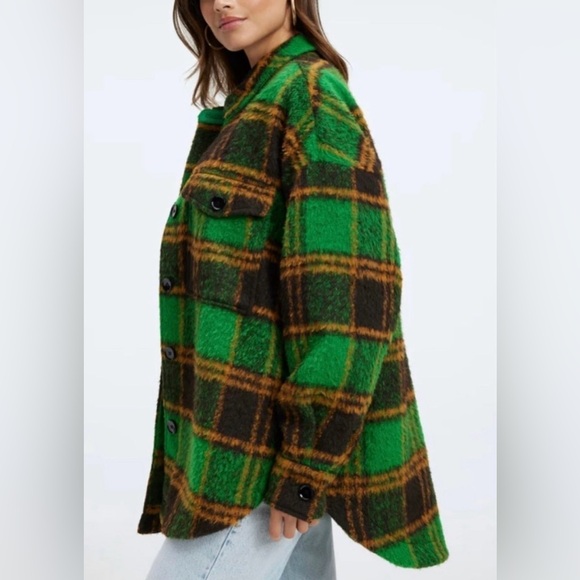 Good American Plaid Shacket Green Women’s Jacket - Picture 3 of 7